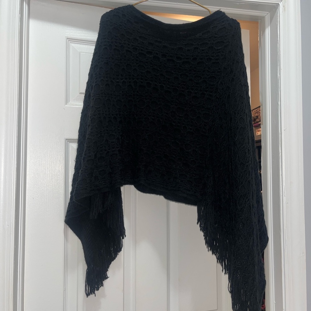 Fringe knit poncho